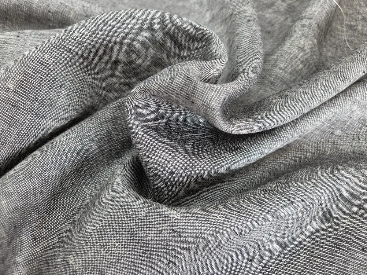 Grey linen fabric with a raised weave
