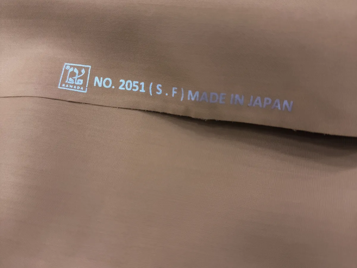 Selvedge of summer fabric No. 2051 with the Ramada logo and “Made in Japan”
