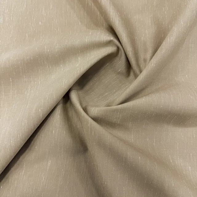 Beige summer fabric with 10% linen and raised yarns